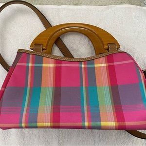 Sonoma plaid purse with wooden handles